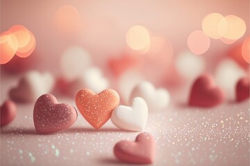 Obraz premium Cute hearts, Valentine's Day, bokeh lights Micro hearts.
