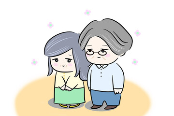 couple snuggle up good friend illustration father mother middle  forties fifties