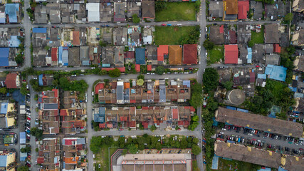 An aerial top down view of houses middle class income at Kuala Lumpur, Malaysia
