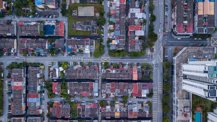 An aerial top down view of houses middle class income at Kuala Lumpur, Malaysia