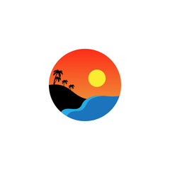 vector illustration of beach scene at sunset for icon,symbol or logo. beach template logo