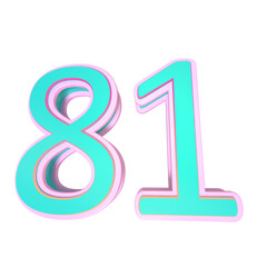 Cyan 3d number 0-100 3d rendering