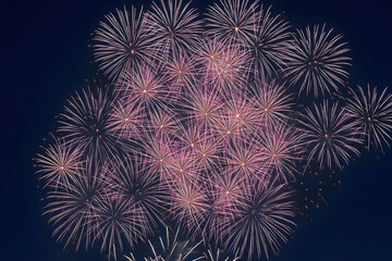 New Year’s Eve fireworks in night sky. Happy New Year holidays party celebration. Generative AI