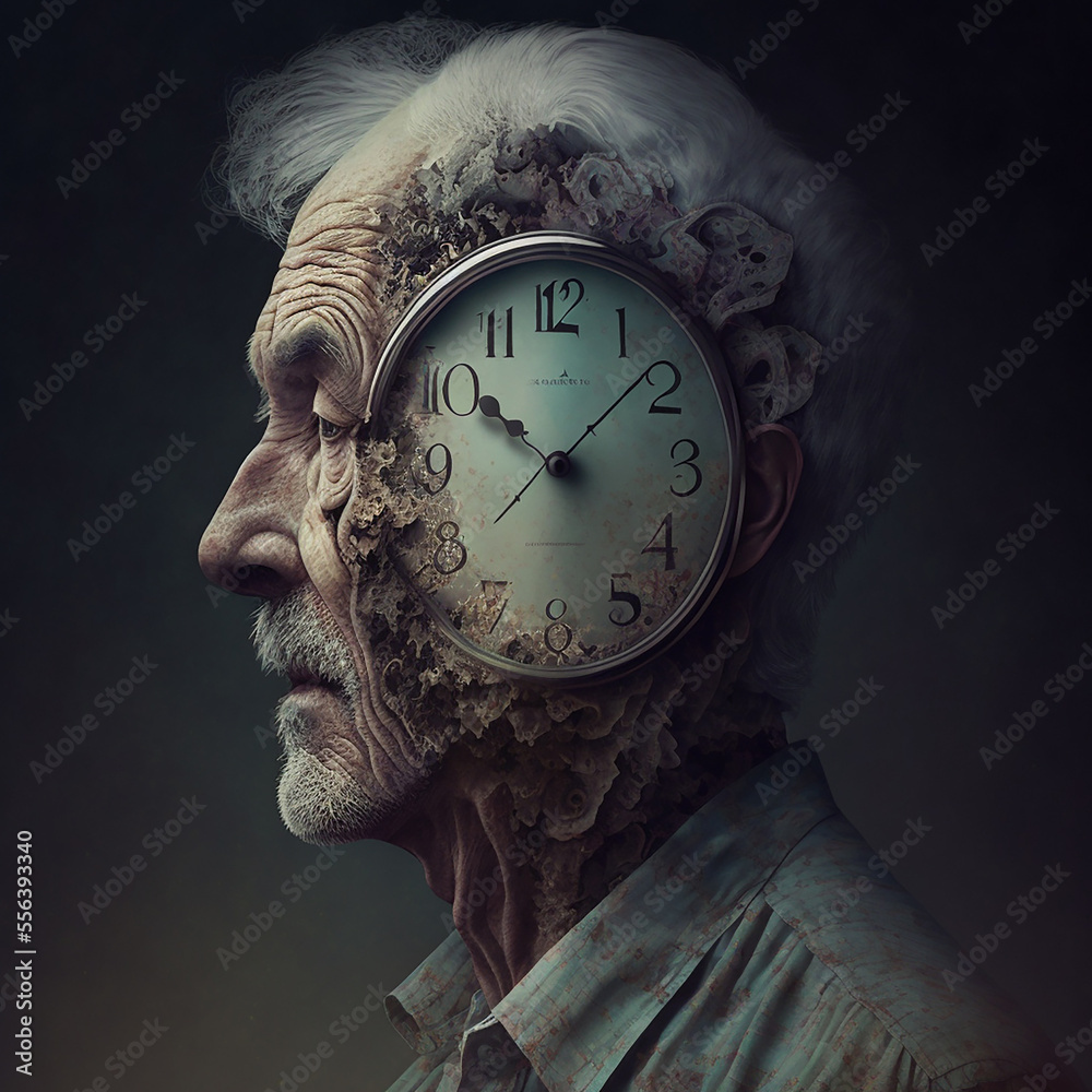 Wall mural disintegrating person with clock