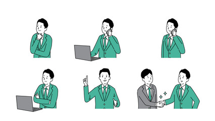 見た目の若い中年男性のいろいろなイラスト2、ベクター