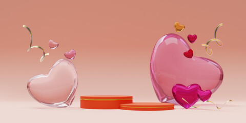 valentines day glass material love heart symbol, 3d rendering