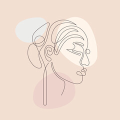 Line woman portrait. Vector minimalist style illustration. Hand-drawn abstract feminine