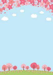 春の桜の風景の背景イラスト