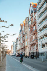 Dusseldorf Old Town buildings facade, on the banks of Rhine