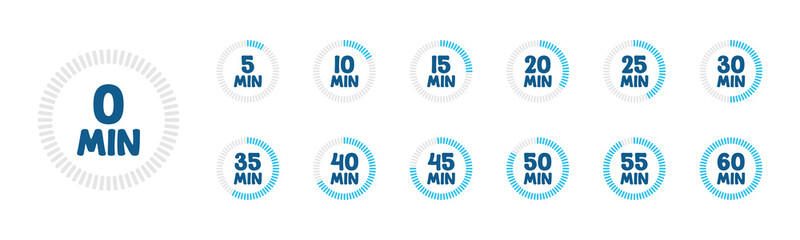 Timers icon set. Stopwatch sign symbol. Countdown timer vector illustration. Seconds, minute, and hours counter clock symbol.