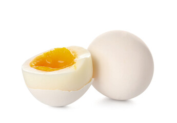 Soft boiled eggs on white background