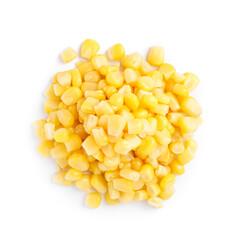 Heap of corn kernels isolated on white background