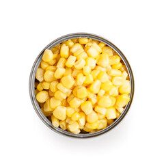 Tin can of canned corn isolated on white background