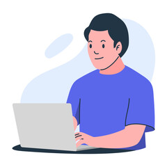 Fototapeta na wymiar Business man working with his laptop, employee working from home or office, illustration vector flat style.