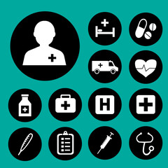 Drug icons set with stings, infirmary, brougham and other beating elements. Isolated vector illustration drug icons.
