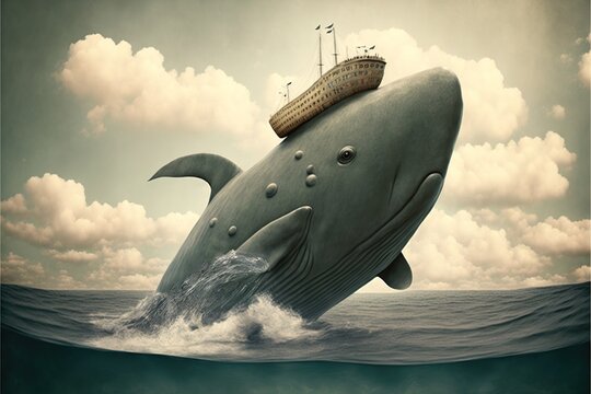 Surreal Whale With Ship On Its Back (ai Generated)