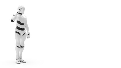 Fototapeta premium Detailed appearance of the white-black AI robot under white background. Concept 3D CG of automatic operation, optimization and block chain. PNG file format.