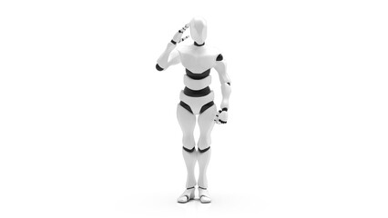 Detailed appearance of the white-black AI robot under white background. Concept 3D CG of automatic operation, optimization and block chain. PNG file format.