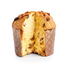 Cut Panettone on white background
