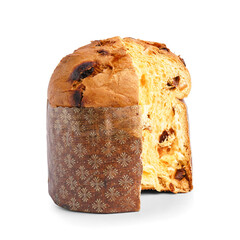 Cut Panettone on white background