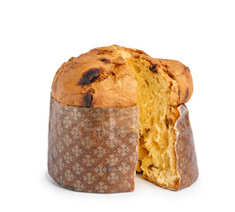 Cut Panettone on white background