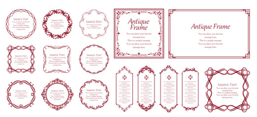 高級感のあるビンテージ調のフレームデザインセット　罫線　枠　ウエディング　ビンテージ　アンティーク