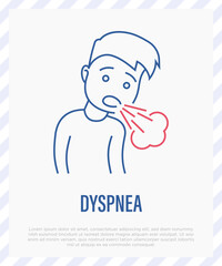 Dyspnea, asthma, coughing thin line icon. Difficulty to breath. Vector illustation.