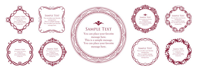 高級感のあるビンテージ調のフレームデザインセット　罫線　枠　ウエディング　ビンテージ　アンティーク