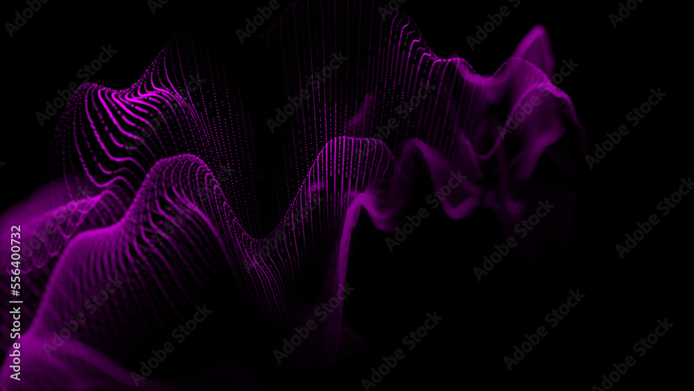 Poster Wave of dots and weave lines. Abstract background. Network connection structure. 3d rendering.