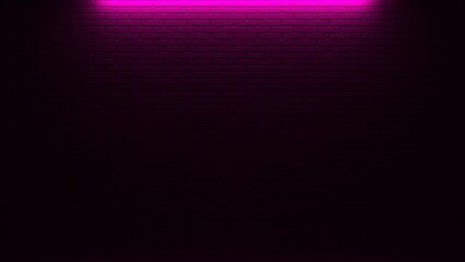 Black brick wall with bright lighting. Background dark image of an empty light brick background. Modern futuristic brickwork background. 3d rendering.
