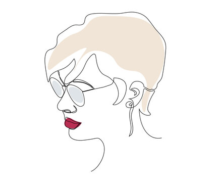 recommend clip art: abstract portrait of a girl with glasses with a short haircut looking down, hand drawn, mono line, one line art Logo of a SPA salon, massage salon, beauty salon, hair salon
