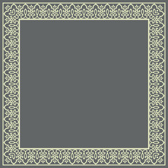 Decorative frame Elegant vector element for design in Eastern style, place for text. Floral gray and beige border. Lace illustration for invitations and greeting cards