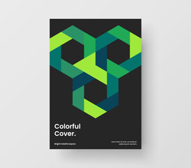 Bright brochure A4 design vector template. Minimalistic geometric hexagons presentation concept.