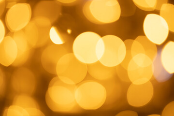 Bright bokeh of lights, blurred night background. New Year celebration.