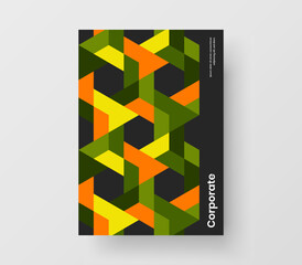 Bright geometric hexagons pamphlet concept. Vivid leaflet design vector illustration.
