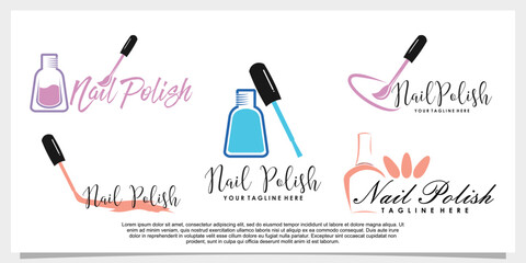 set of nail art logo design template