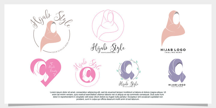 Set Of Hijab Fasion Logo Design Template