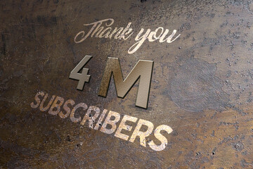 4 Million  subscribers celebration greeting banner with Metal Design