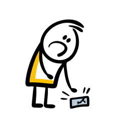 A clumsy, awkward man dropped an expensive mobile phone on the ground and broke the glass.
