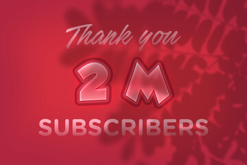 2 Million subscribers celebration greeting banner with Red Embossed Design