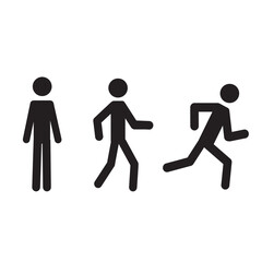 a set of human figures in different poses, pictogram, sketch, a person standing, walking, running, isolated on a white background