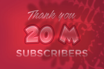 20 Million subscribers celebration greeting banner with Red Embossed Design