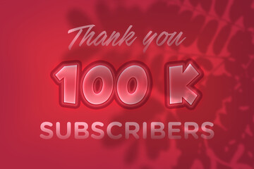 100 K subscribers celebration greeting banner with Red Embossed Design