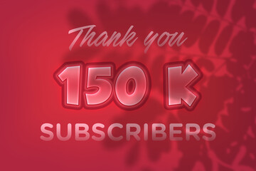 150 K subscribers celebration greeting banner with Red Embossed Design