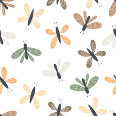 Cute spring print with butterflies. Hand-drawn trendy seamless pattern. Funny design for fabric, packaging, textiles.