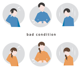 体調が悪い女性と男性のイラストセット