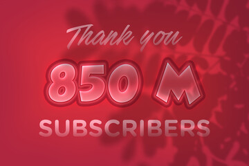 850 Million  subscribers celebration greeting banner with Red Embossed Design