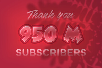 950 Million  subscribers celebration greeting banner with Red Embossed Design