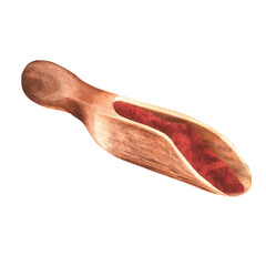Hand-drawn watercolor wooden scoop wih paprika