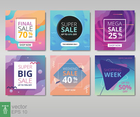 Set of promotion square banners. Sale, special offer poster design template. Advertising, promo discount flyer. Vector illustration EPS 10.